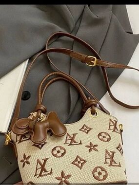 Designer Cream & Beige Monogram Canvas Crossbody Bag
